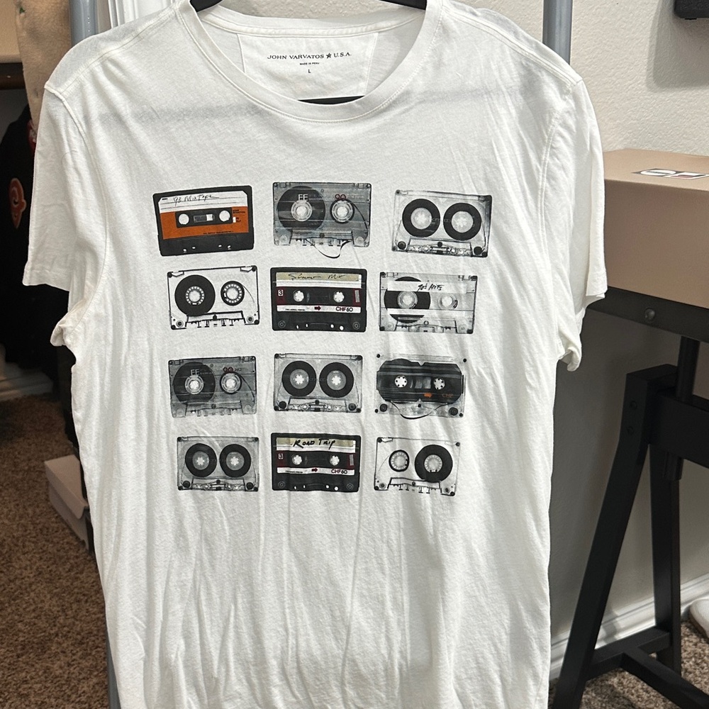 John Varvatos White T-Shirt with Cassette Design